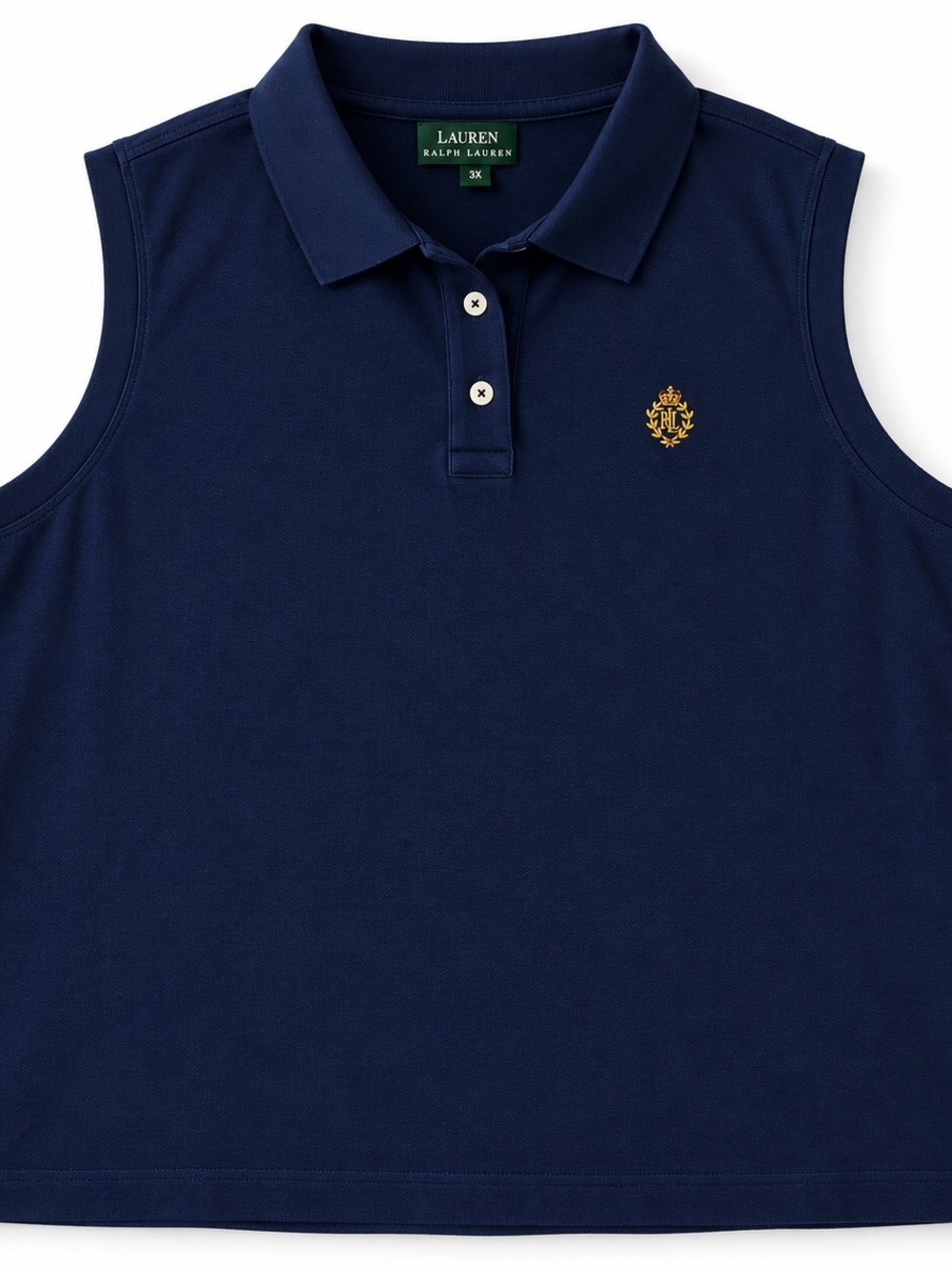 Lauren Ralph Lauren Navy Sleeveless Polo Top 3X Embroidered Crest Cotton